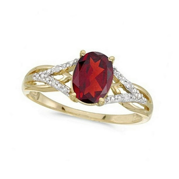 0.48 Carat ctw 14k Gold Oval Red Garnet & Diamond Accent Anniversary Fashion Ring 